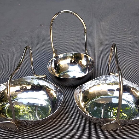 3 Fabulous Mary Jurek Stainless Steel Ginkgo Baskets with Leaf Handles - Picture 2 of 10